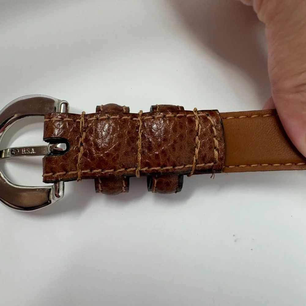 Brown Leather Women's Belt Top Grain Made in India Brown Pebbled 3/4